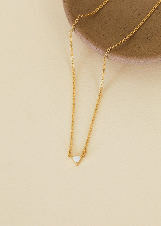 Triangle White Opal Pendant Necklace - 18k Gold Plated