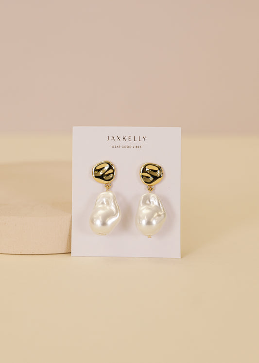 Abstract Pearl and Gold Drop Earrings