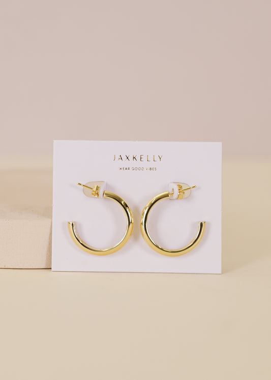 White Enamel Interior Gold Hoop Earrings