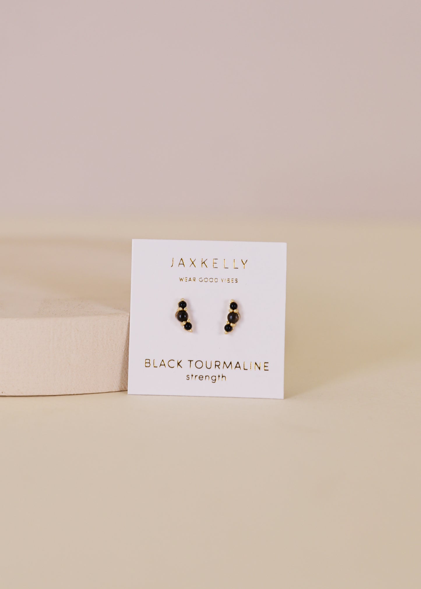 Crescent Gold Earrings - Black Tourmaline