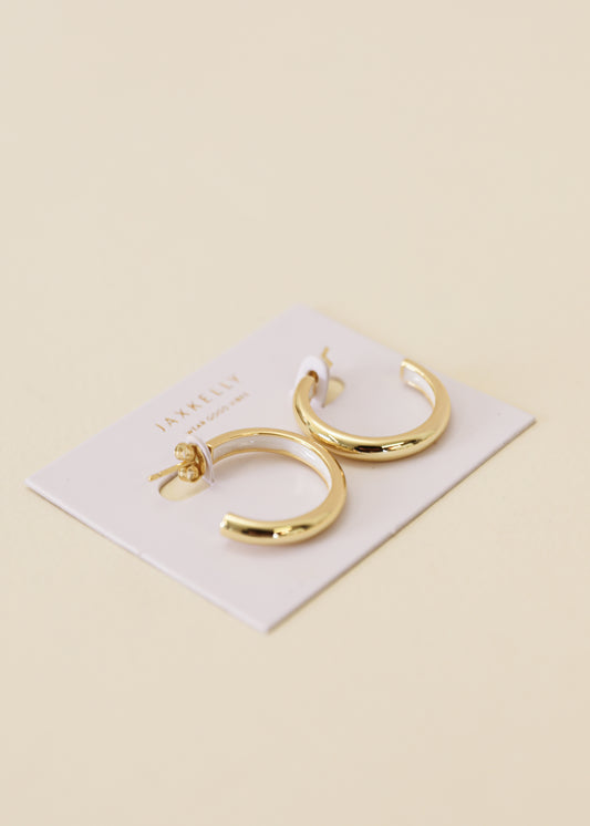 White Enamel Interior Gold Hoop Earrings