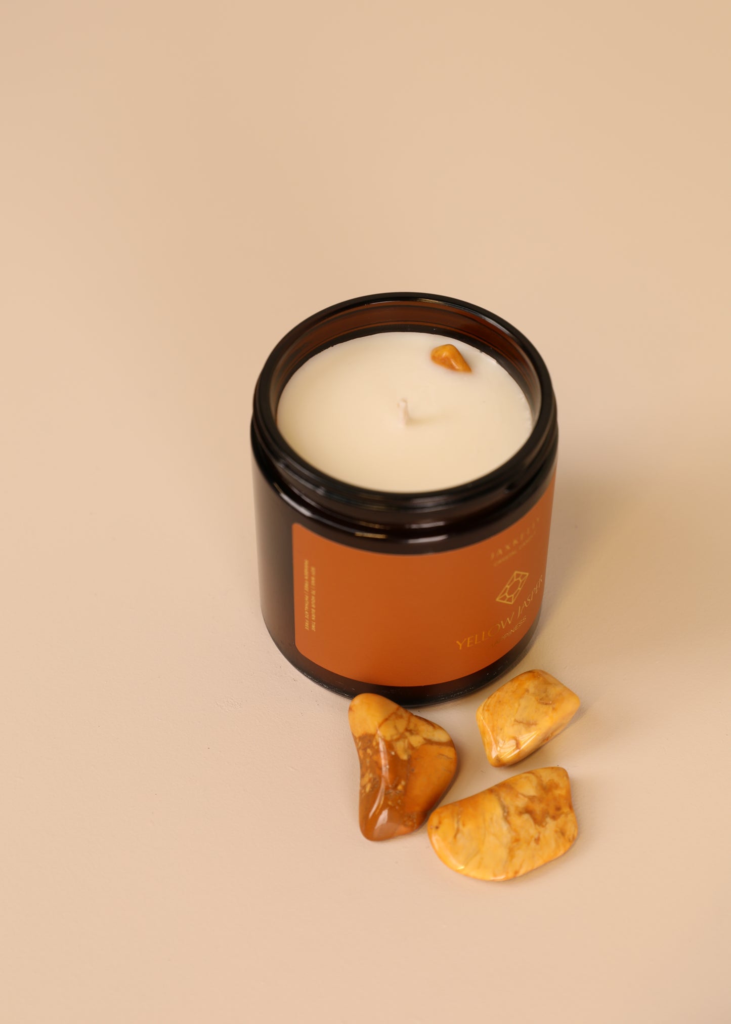 4oz Amber Crystal Candle - Yellow Jasper  - Happiness