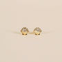 Seashell Stud - Earring: A pair of small hypoallergenic gold earrings, delicately shaped like seashells and presented on a plain beige background.