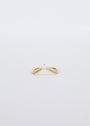 The Arched Triangle Ring - White Opal is a minimalist 18kt gold ring with a slim, open band and a small central opal, showcased elegantly against a plain white background.