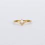 The Floating Gemstone Ring - White Opal features a delicate 18kt gold V-shaped band adorned with sparkling stones and a shimmering white opal, displayed on a plain white background.