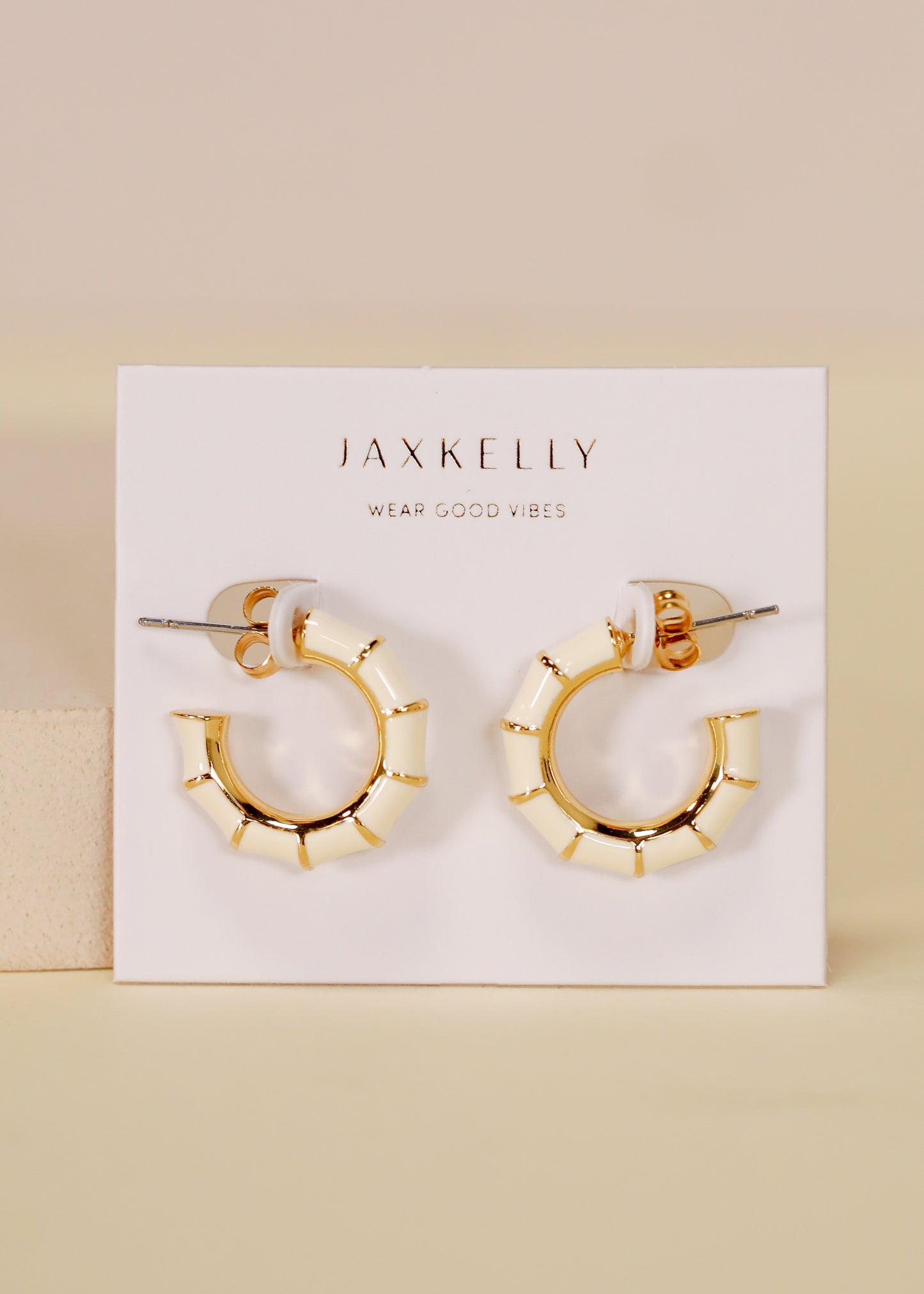 Vintage Hoop Earrings - Cream Enamel