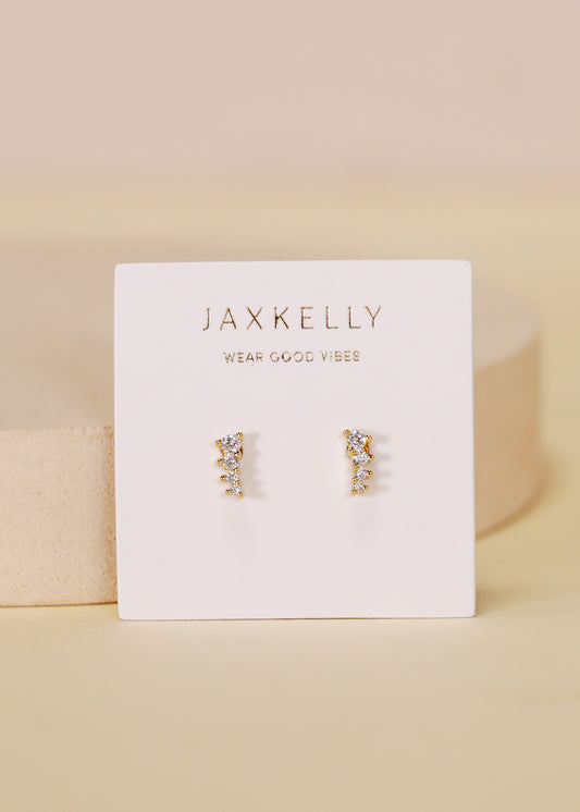 Mini Crawler - White CZ - Gold Earrings