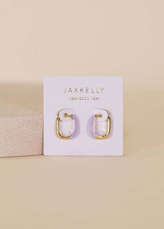 Color Dipped Rectangle Hoop Earring - Powder Purple