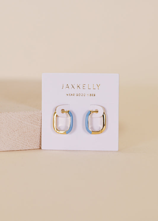 Color Dipped Rectangle Hoop Earring - Bermuda Blue