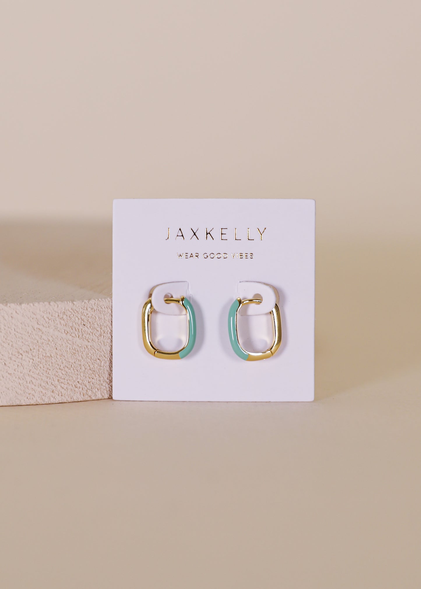 Color Dipped Rectangle Hoop Earring - Sea Green Enamel