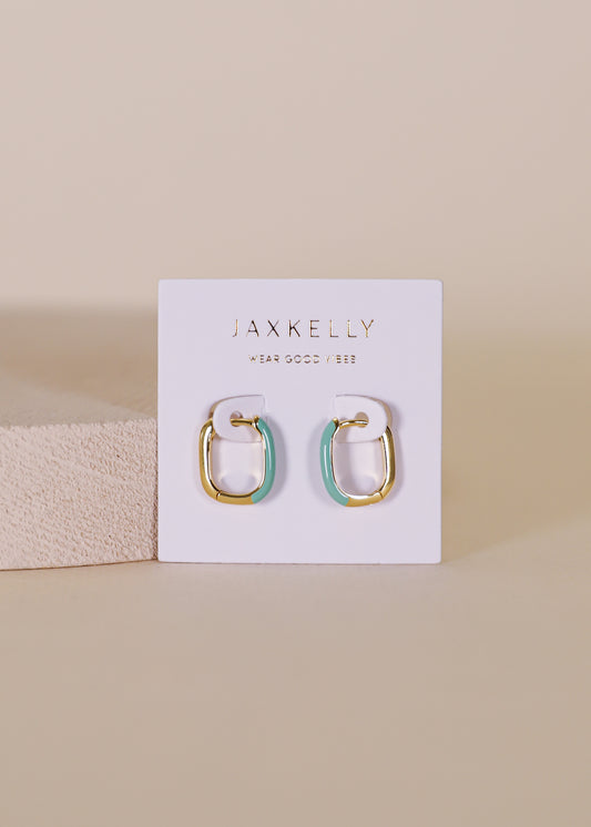 Color Dipped Rectangle Hoop Earring - Sea Green Enamel