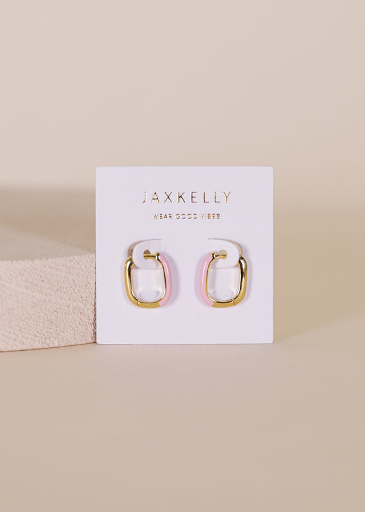 Color Dipped Rectangle Hoop Earring - Petal Pink