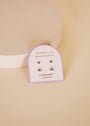 The Birthstone Stud Earring Set - February features amethyst studs from JaxKelly's Birthstone Collection, with sterling silver posts, displayed on a white and purple card against a soft beige background.