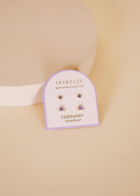 Birthstone Stud Earring Set - February