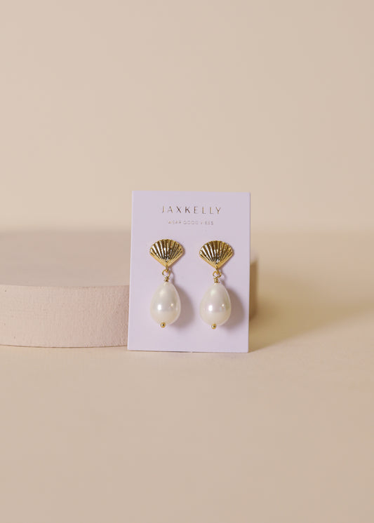 Seashell Pearl Drop Earrings