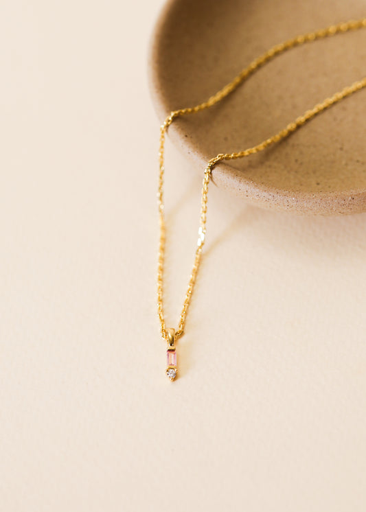 Baguette Drop Pendant Necklace - Pink