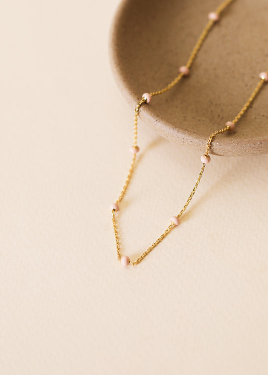 Petal Pink Enamel Gold Necklace