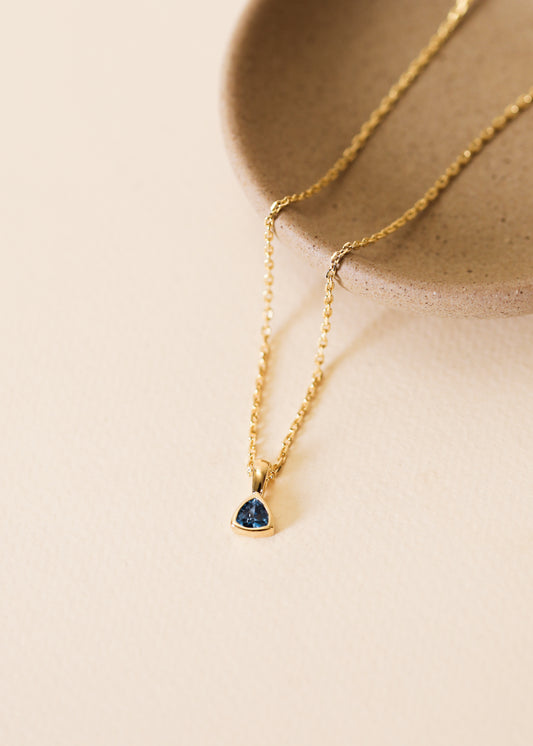 Blue Rounded Corner Triangle Pendant Necklace