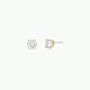 The Round CZ - Clear - Gold Earrings are minimalist studs with single round clear gemstones in four-prong gold-plated settings, displayed from front and side views on a plain white background.