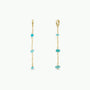 The Raw Gemstone Chain Drop Earring - Amazonite features two gold chain drop earrings adorned with small turquoise amazonite beads, arranged along the chain. Tarnish-free and delicate, they add a subtle pop of color to any outfit.