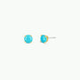 The Round - Turquoise Gemstone - Gold Earrings feature gold-plated minimalist studs with round turquoise stones in four-prong settings, displayed from front and side angles on a plain white background.