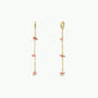 The Raw Gemstone Chain Drop Earring - Peach Moonstone features tarnish-free gold chains with small, irregular Peach Moonstone stones spaced along each chain, shown on a plain white background.