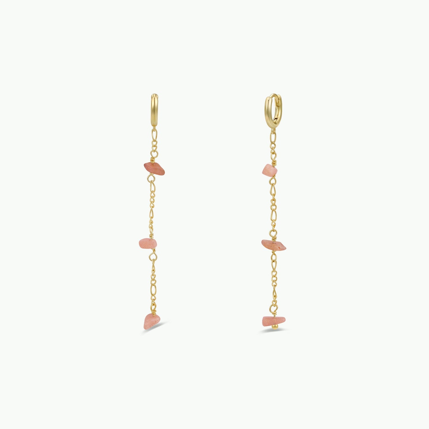 Raw Gemstone Chain Drop Earring - Peach Moonstone