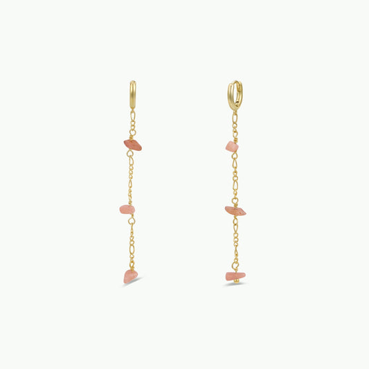 Raw Gemstone Chain Drop Earring - Peach Moonstone