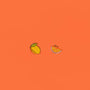 The Lemon Enamel Flat Back Kids Earrings feature a whole yellow lemon with a green leaf and an orange citrus slice on an orange background—perfect as inspiration for hypoallergenic jewelry or fun kids accessories.