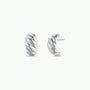 The JaxKelly Silver Swirl Hoop earrings feature a sterling silver twist design, shown on a simple white background.
