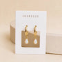 JaxKelly Teardrop Charm Hoop - White Opal earrings on a branded display card.
