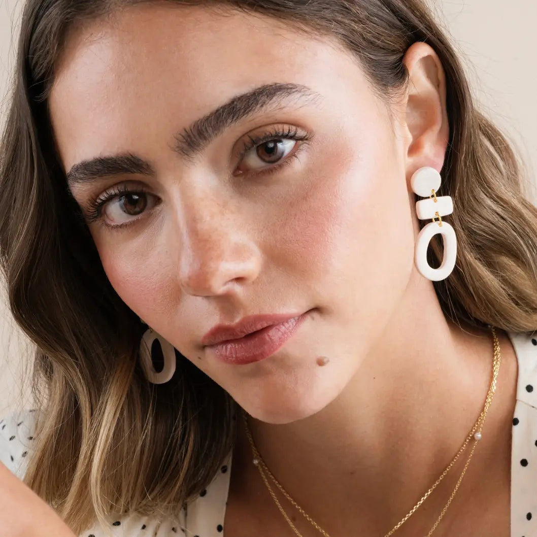 Organic Three Tier Clay Earring - Oat Milk