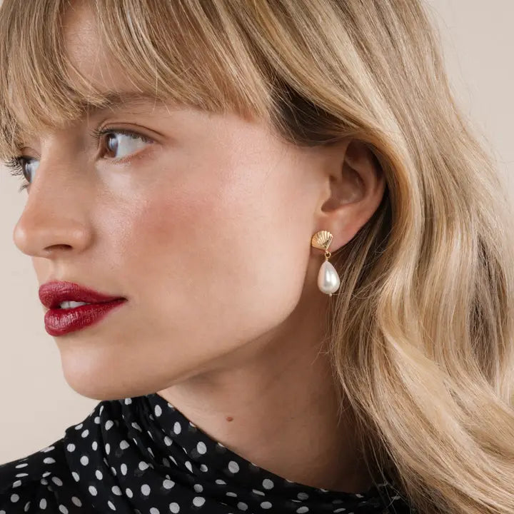 Seashell Pearl Drop Earrings | 18K Gold | JaxKelly