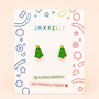 A pair of JaxKelly Christmas Tree Enamel Flat Back Kids Earrings, featuring yellow stars on top, are displayed on a vibrant card labeled Hypoallergenic and Kid-Friendly Posts. These adorable earrings are perfect for children with sensitive ears, providing both style and comfort for little ones.