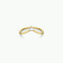The Arched Triangle Ring - White Opal showcases a subtle V-shaped 18kt gold band and a small triangular white opal centerpiece—an elegant choice for lovers of heirloom-inspired jewelry. Displayed on a plain white background.