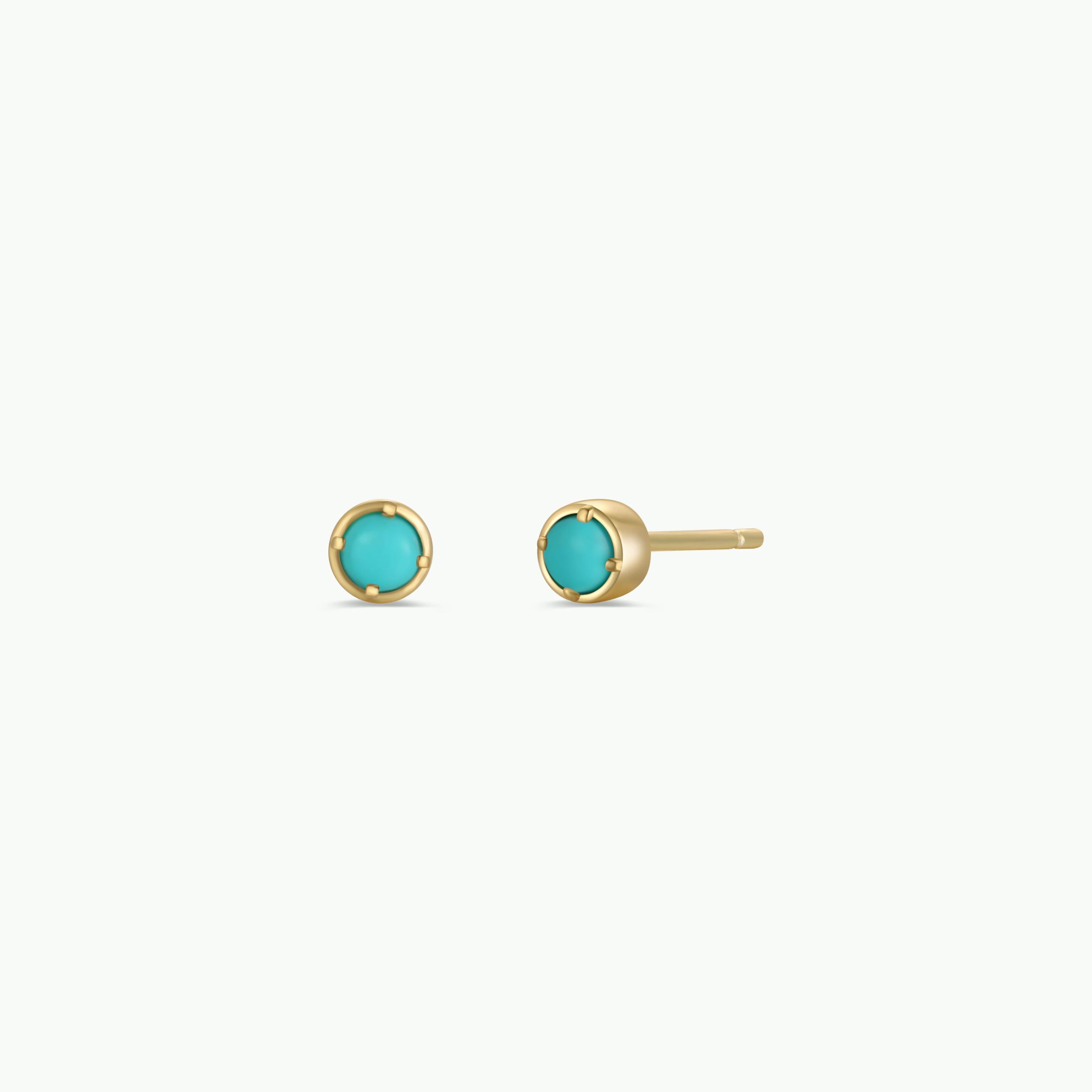 The Simple Stud Earring - Turquoise Gemstone by JaxKelly features round turquoise stones in gold prongs, displayed on a plain white background—a perfect hypoallergenic option for everyday elegance.