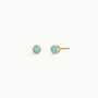 The Simple Stud Earring - Amazonite Gemstone features small, round light blue amazonite stones in gold-plated prong settings, with sterling silver posts, shown against a plain white background.