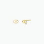 The Zodiac Earrings - Cancer are small, gold plated, oval-shaped studs. One earring is shown from the front with two circular holes, while the other displays the post and backing—ideal for ear piercings.
