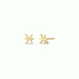 Zodiac Earrings - Pisces: 18k gold plated, six-point star studs displayed on a plain light background, with one earring shown from the front and the other from the side to reveal post and backing.