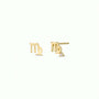A pair of Zodiac Earrings - Scorpio, shaped like the Scorpio symbol and crafted with 18k Gold Plating, perfect for ear piercings and shown against a simple, light background.