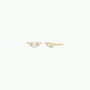 The Crescent Gold Earrings - White Opal are small gold-plated studs, each with three oval lab-grown opals in a row and gold prong settings, shown on a plain white background.