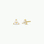 The Trio Cluster Gold Earrings - Pearl are gold-plated studs with three small freshwater pearls arranged in a triangle, each set in delicate gold, shown against a plain white background.