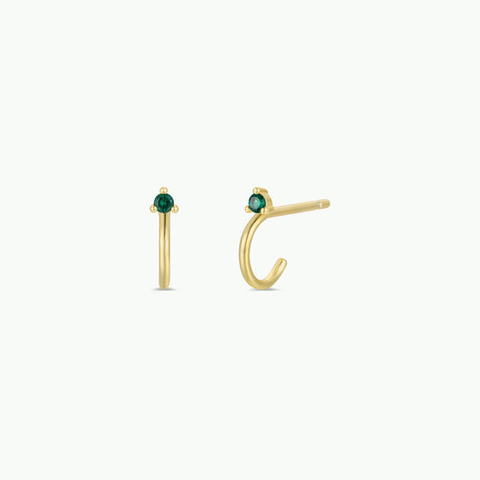Open Mini Hoop Earrings - Green Emerald