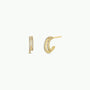 Double Champagne Hoop - Earrings: Small double offset hoops with 18K gold plating and two parallel rows of sparkling pave stones, shown on a plain white background.