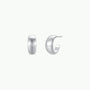The Silver Wide Hoop earrings are small, chunky hoops with smooth, polished surfaces and sterling silver posts, displayed from the front and side on a plain white background.