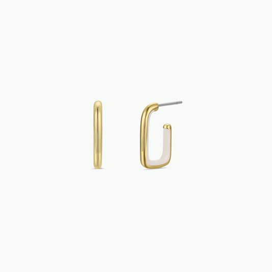 Cream Enamel Large Rectangle Gold Hoop Earrings