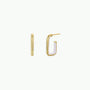 The White Color Dipped Large Rectangle Hoop Earrings are shown on a white background, with one earring viewed from the side and the other from the front, highlighting their modern and minimalist design.