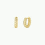 The Small Channel Gold Hoop earrings are 18K gold plated with a twisted rope design and sterling silver posts, displayed on a plain white background.