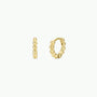 The Tiny Ball Hoop earrings feature a gold plated beaded design with sterling silver posts, displayed on a plain white background—one shown from the side and one from the front.