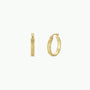 The Textured Hoop - Earring features a subtle diagonal etched pattern, 18k gold plating, and sterling silver posts, displayed from the side and front on a plain white background.